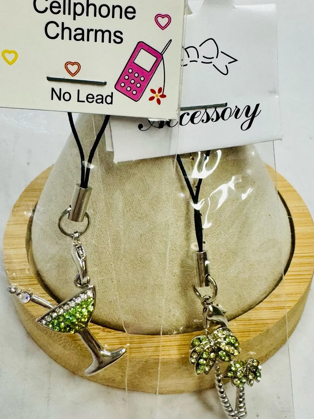 Source Unknown Green Rhinestone Palm Tree & Cocktail Phone Charms
